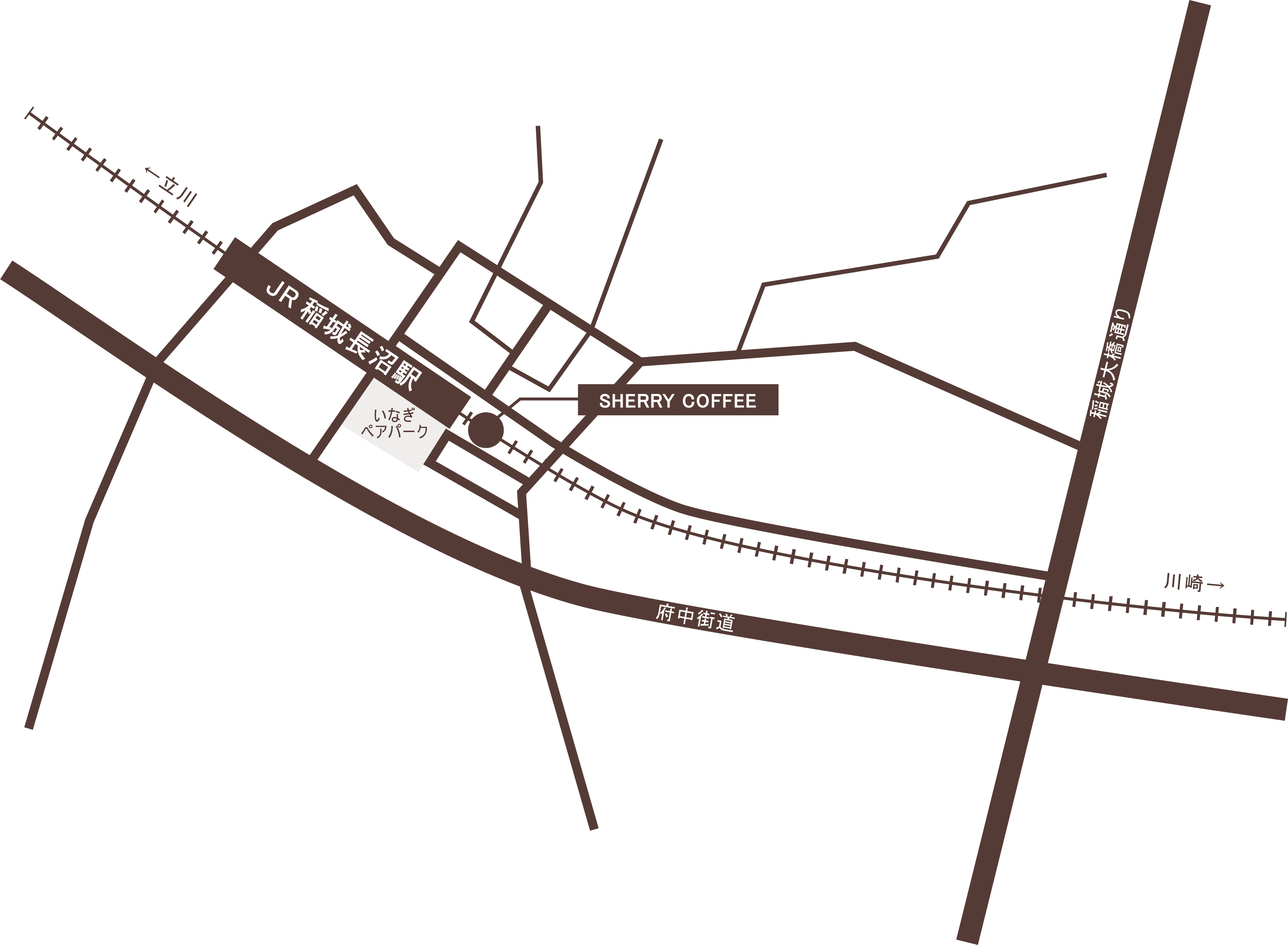 コーヒースタンド稲城長沼駅のイラストマップ