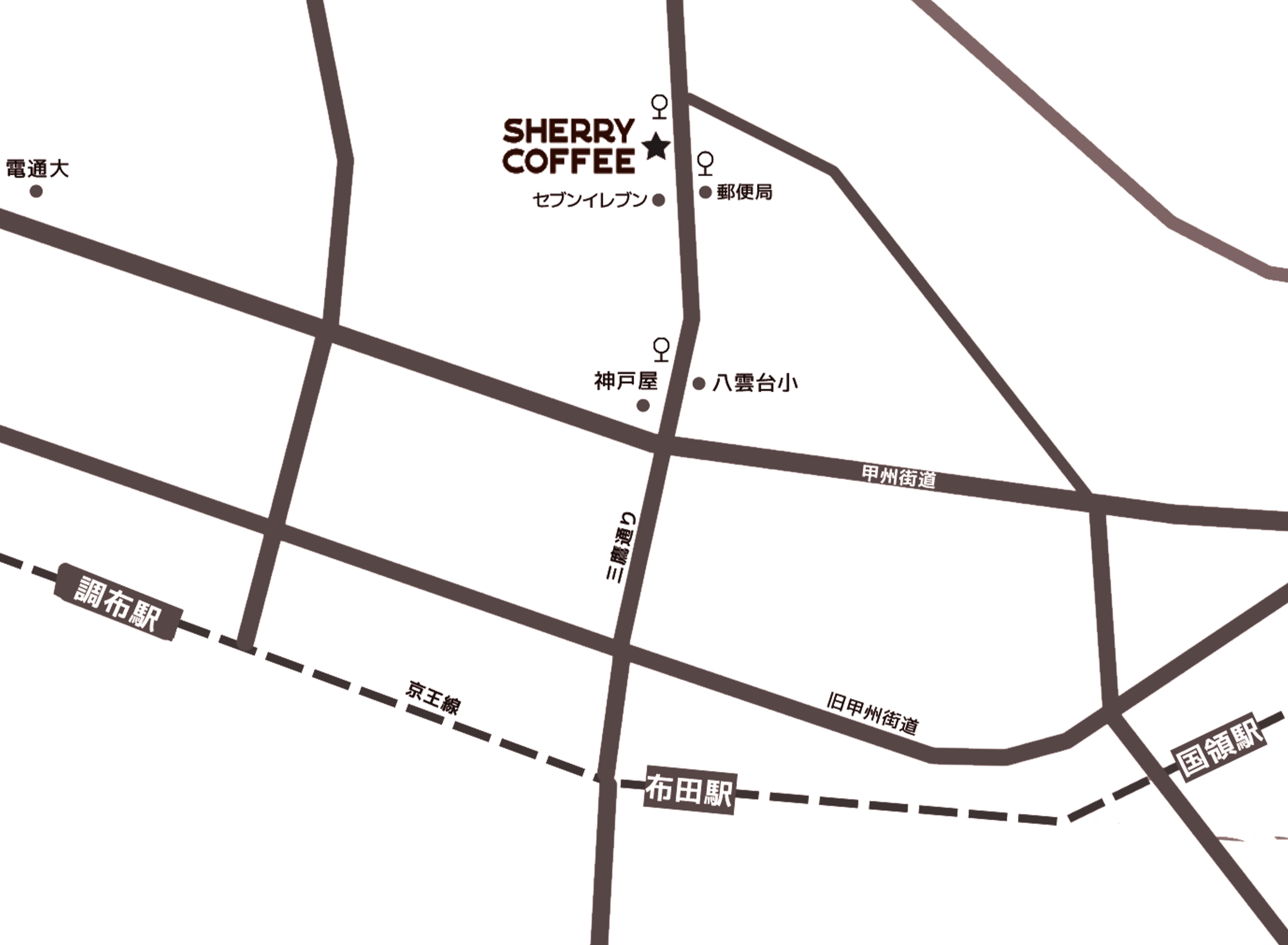 調布ヶ丘３丁目のカフェのマップ